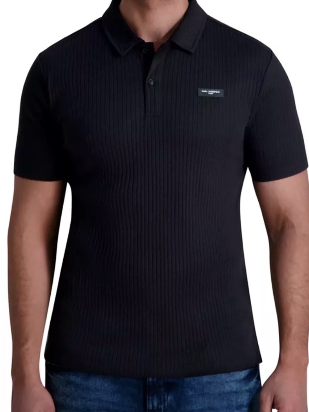 Karl Lagerfeld Black Ribbed Short-Sleeve Polo